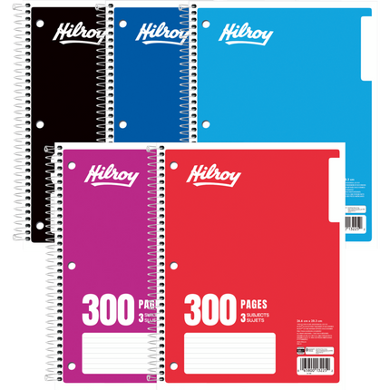 HILROY LINED NOTEBOOK, 3 SUBJECTS, 10-1/2 X 8 IN, 300 PAGES