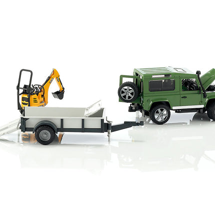 Land rover defender avec remorque, cat et figurine - bruder 02593
