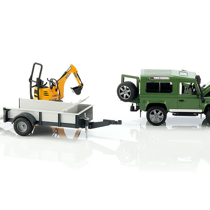 Land rover defender avec remorque, cat et figurine - bruder 02593