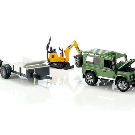 Land rover defender avec remorque, cat et figurine - bruder 02593
