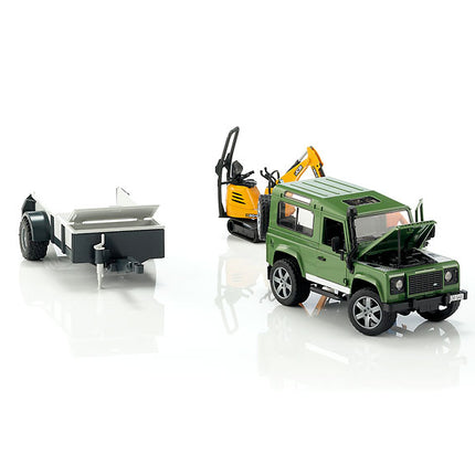 Land rover defender avec remorque, cat et figurine - bruder 02593