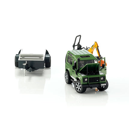 Land rover defender avec remorque, cat et figurine - bruder 02593