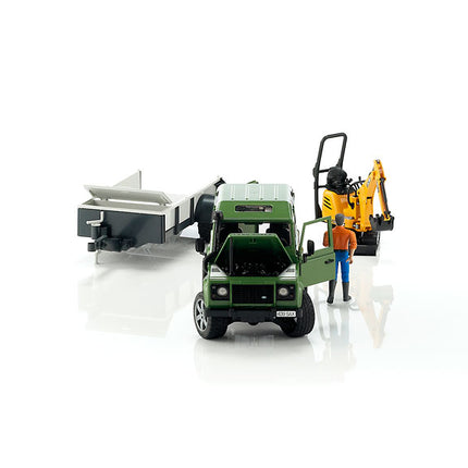 Land rover defender avec remorque, cat et figurine - bruder 02593
