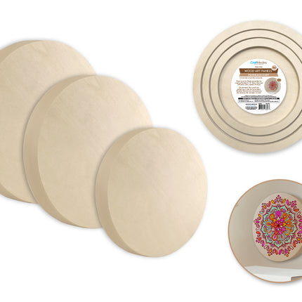 Wooden Art Panels: Set of 3 DIY Round Panels 10"/12"/14" (0.7" Thick)