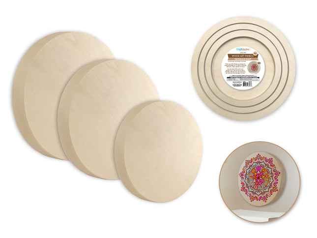 Wooden Art Panels: Set of 3 DIY Round Panels 10"/12"/14" (0.7" Thick)