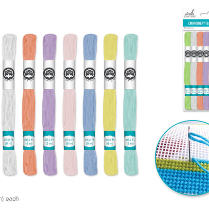 Pack of 8 skeins of pastel-colored cotton embroidery thread, 8 meters