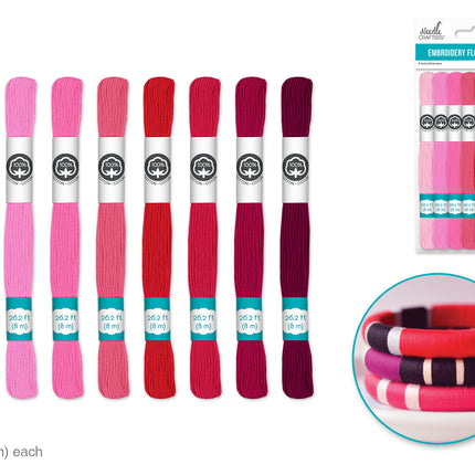 Pack of 8 skeins of red shades of embroidery thread 8 m Needle Crafter's