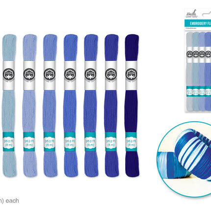 Pqt 8 écheveaux de fil à broder bleu Heaven 8 mètres Needle Crafters