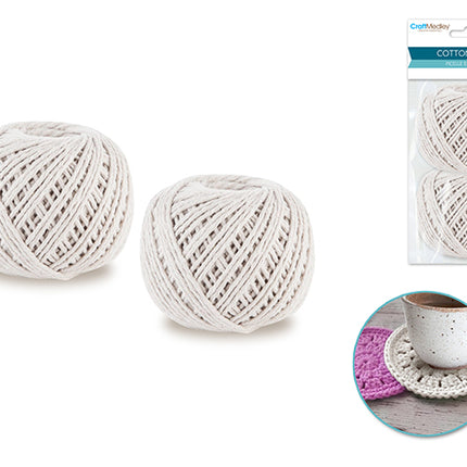 Craft Medley : Cordon de coton torsadé 2 mm x 60 m, 80 g (2 pièces de 40 g)