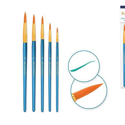 Pqt de 5 pinceaux ronds en taklon de luxe - Color factory