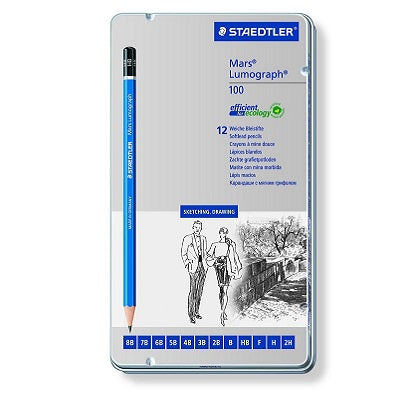 SET OF 12 MARS® LUMOGRAPH® DRAWING PENCILS, SOFT HARDNESS (8B TO 2H)