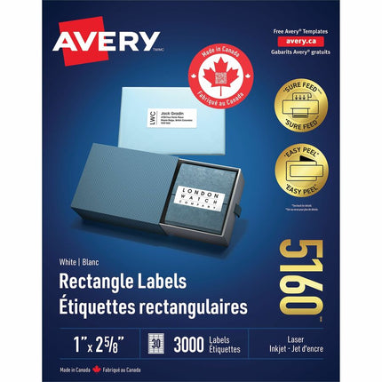 Étiquettes rectangulaires blanches Easy Peel® Boîte de 100 feuilles, 2-5/8 x 1" (3000)