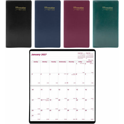 Brownline® 2027 agenda de poche mensuel, deux (2) ans, janvier 2027 à décembre 2028, reliure piqûre à cheval, anglais, couleurs assorties, 6 1/2 po (165,10 mm) x 3 1/2 po (88,90 mm), boîte de 15 - 1 chaque