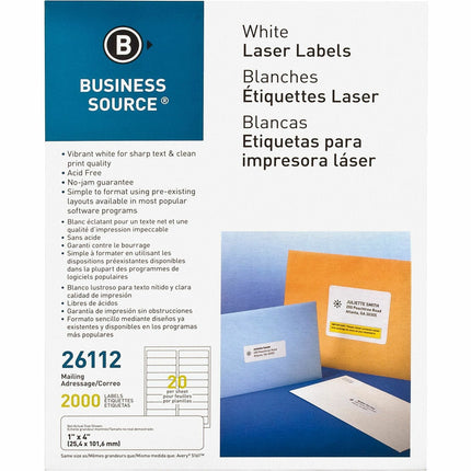 Boite de 2000 étiquettes Business Source 1x4'' (20/page)