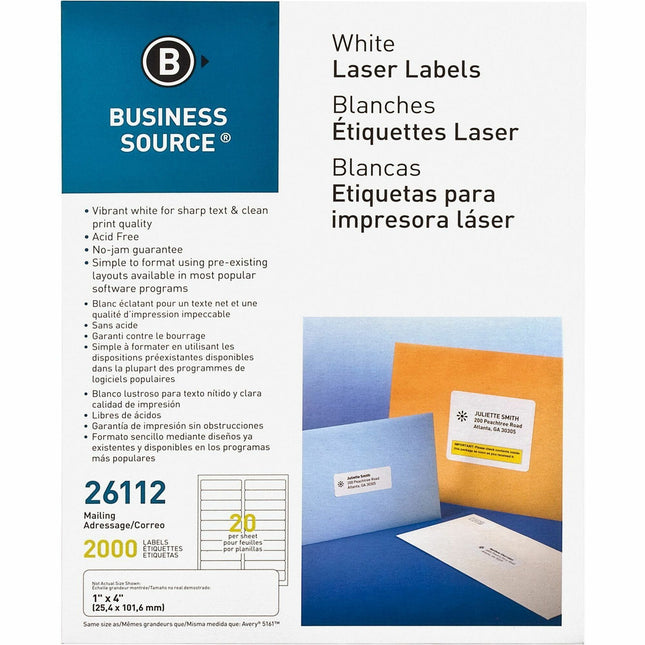 Boite de 2000 étiquettes Business Source 1x4'' (20/page)