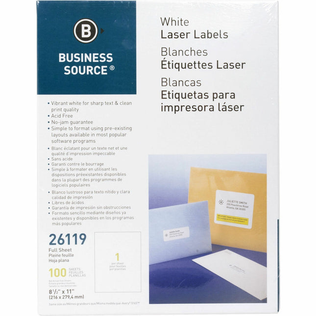 Bte 100 feuilles étiquettes business source 8.5x11
