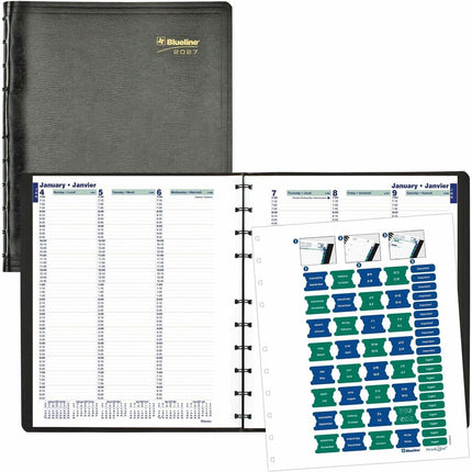 Blueline® 2027 MiracleBind™ agenda hebdomadaire, horaire de rendez-vous, 12 mois, janvier à décembre, reliure à spirale double, 10 1/2 po (273,05 mm) x 8,5 po (203,2 mm), noir, bilingue
