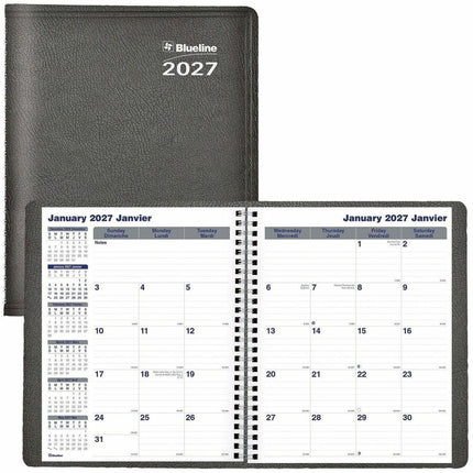 Blueline® 2027 Net Zero Carbon™ agenda mensuel, 14 mois, décembre 2026 à janvier 2028, reliure à spirale double, 9 1/4 po (234,95 mm) x 7 1/4 po (184,15 mm), noir, bilingue