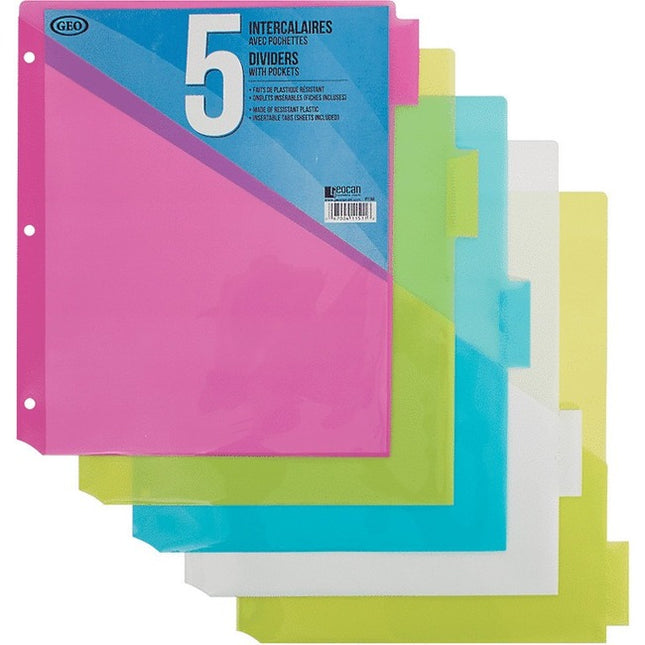 Paquet de 5 intercalaires avec pochettes Geo en plastique