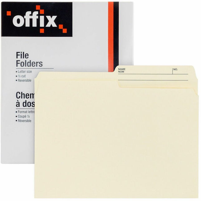 Offix 1/2 Onglet coupé format lettre Chemise à dossier à onglet supérieur