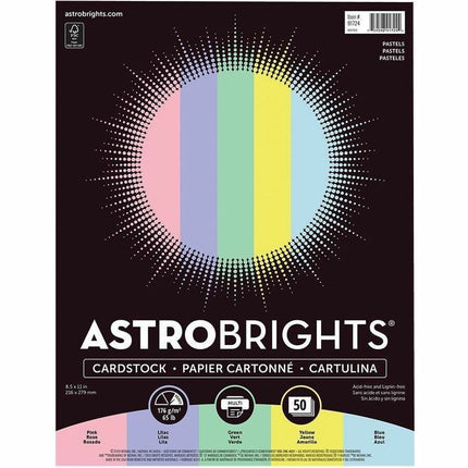 Astrobrights - Cover paper 65 lb 8½x11 in, assorted pastel colors, 50 sheets/pack. 
