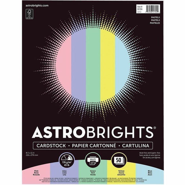 Astrobrights - Papier couverture 65 lb 8½x11 po, couleurs pastel variées, 50 feuilles/paquet.