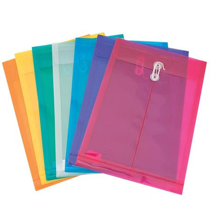 Translucent polyethylene envelope, 9-3/4 x 13-1/2 in. Vertical opening. Various colors.