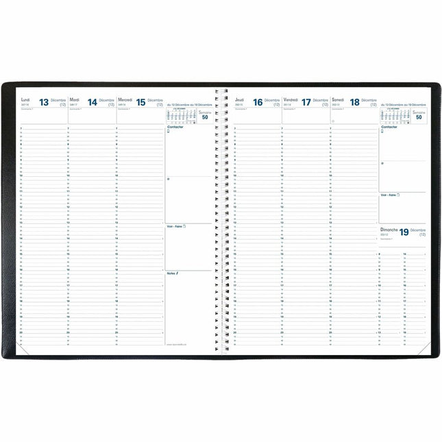 Quo Vadis - Agenda hebdomadaire Euréquart, 11-3/4 po x 9-1/2 po, bilingue, Freeport noir