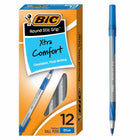 BIC - Stylo à bille Round Stic Grip Xtra-Comfort Pointe moyenne, Bleu, paquet de 12