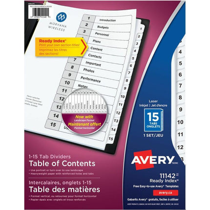 Intercalaires Ready Index® avec table des matières 15 onglets, pour imprimantes à laser ou jet d'encre