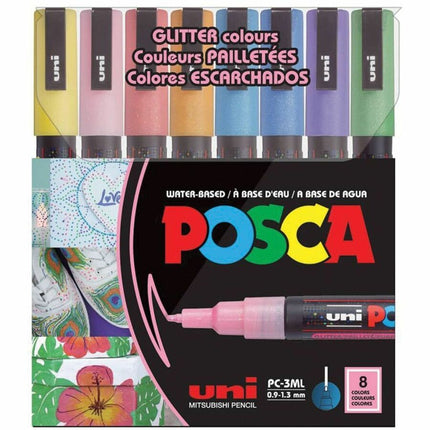 8 Marqueurs à peinture POSCA PC-3M couleurs pailletées