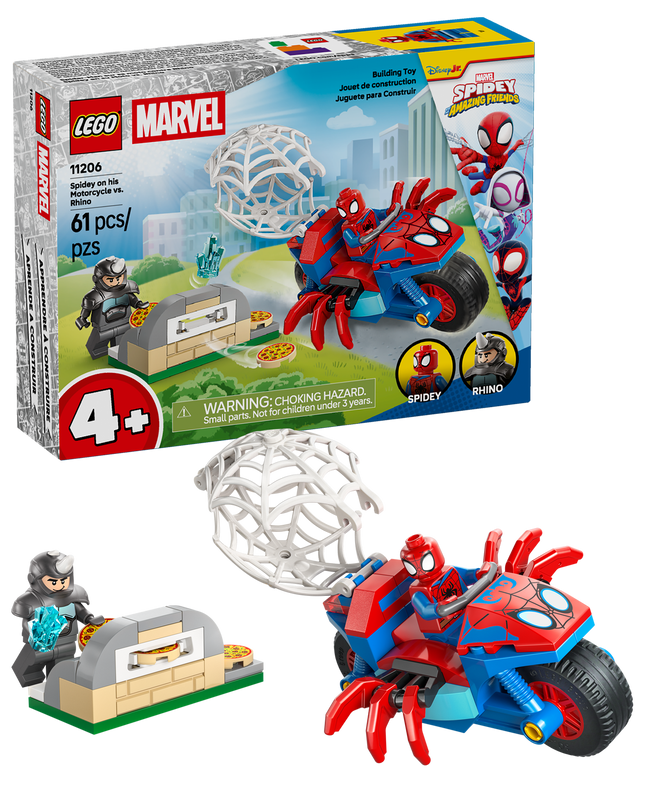 Lego Marvel 11206 Spider-Man sur sa moto contre Rhino