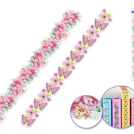 Carnation pink floral and butterfly sticker border