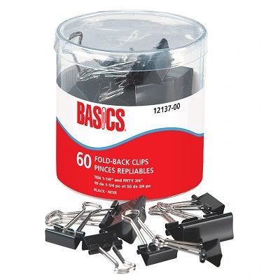 Foldback Clips-Assorted Sizes, Basics Brand, 60/Tub (#38826)