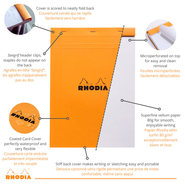 Bloc-notes N°18 agrafé 5/5 -orange- A4. 80 feuilles (21x29.7cm)