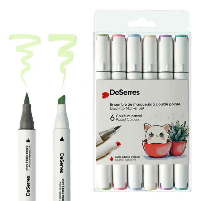 ENSEMBLE MARQUEURS ALCOOL DOUBLE POINTE COULEURS PASTELS - 6 PIÈCES