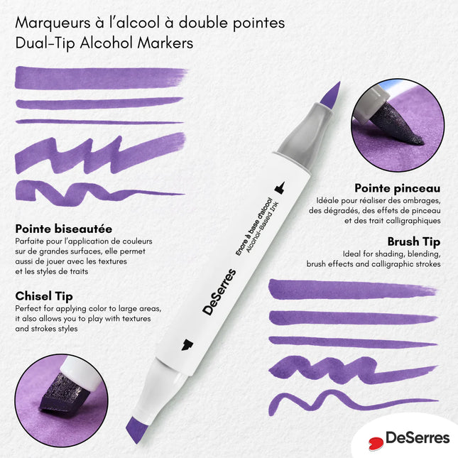 ENSEMBLE MARQUEURS ALCOOL DOUBLE POINTE COULEURS PASTELS - 6 PIÈCES