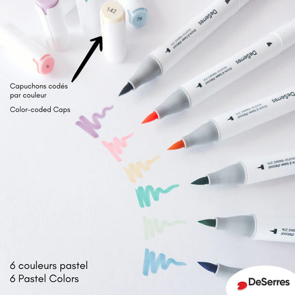 ENSEMBLE MARQUEURS ALCOOL DOUBLE POINTE COULEURS PASTELS - 6 PIÈCES