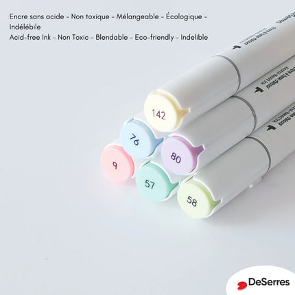 ENSEMBLE MARQUEURS ALCOOL DOUBLE POINTE COULEURS PASTELS - 6 PIÈCES