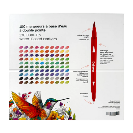 DUAL TIP MARKERS - ASSORTED COLORS-100 PCS DESSERRES