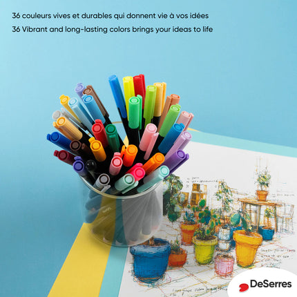 SET OF 36 FINE TIP MARKERS 0.4 MM DESERRES