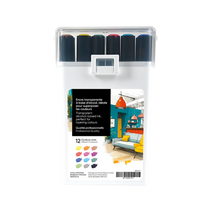 SET OF 12 ALCOHOL DOUBLE-TIP MARKERS BRIGHT COLORS