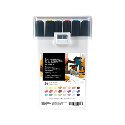 SET OF 24 DUAL-TIP ALCOHOL MARKERS VIBRANT COLORS
