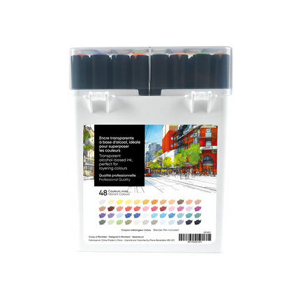 SET OF 48 DUAL TIP ALCOHOL MARKERS VIBRANT COLORS