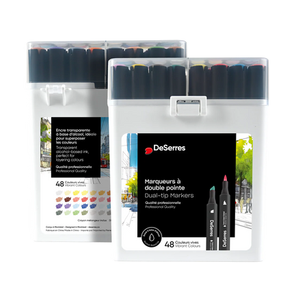 SET OF 48 DUAL TIP ALCOHOL MARKERS VIBRANT COLORS