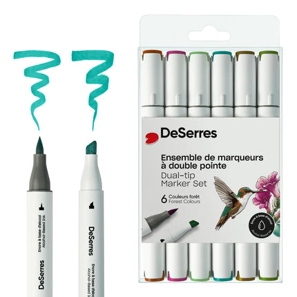 FOREST COLORS DOUBLE-ENDED ALCOHOL MARKER SET - 6 PIECES