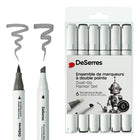DUAL-TIP ALCOHOL MARKER SET BLACK AND GREY - 6 PIECES