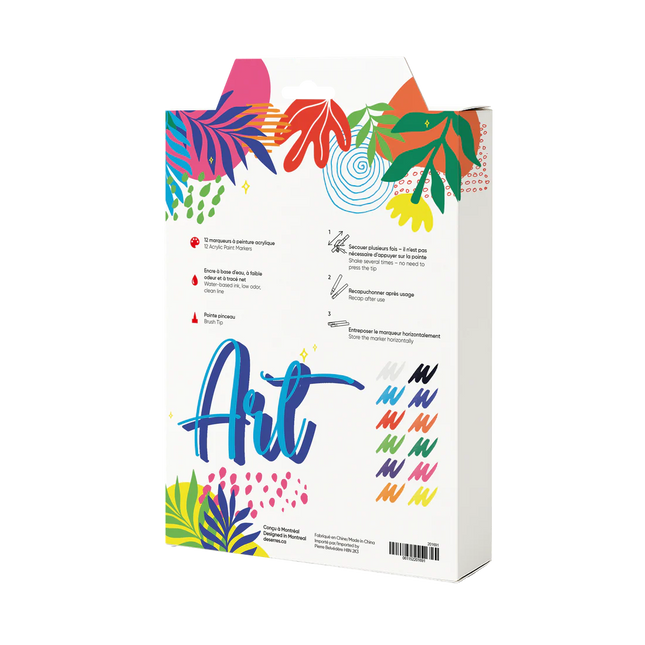 MARQUEURS ACRYLIQUES PINCEAUX- 12 MARQUEURS