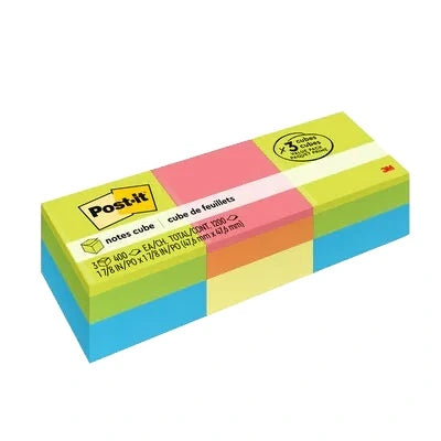Bloc-notes Post-itMD 2 po x 2 po couleurs éclatantes assorties 400 feuilles par bloc 3 blocs/pqt