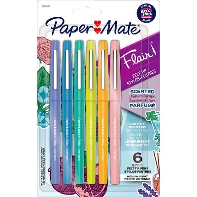 Marker-Paper Mate Flair Felt Tip, Med Nat Escap Scented 6/Pk